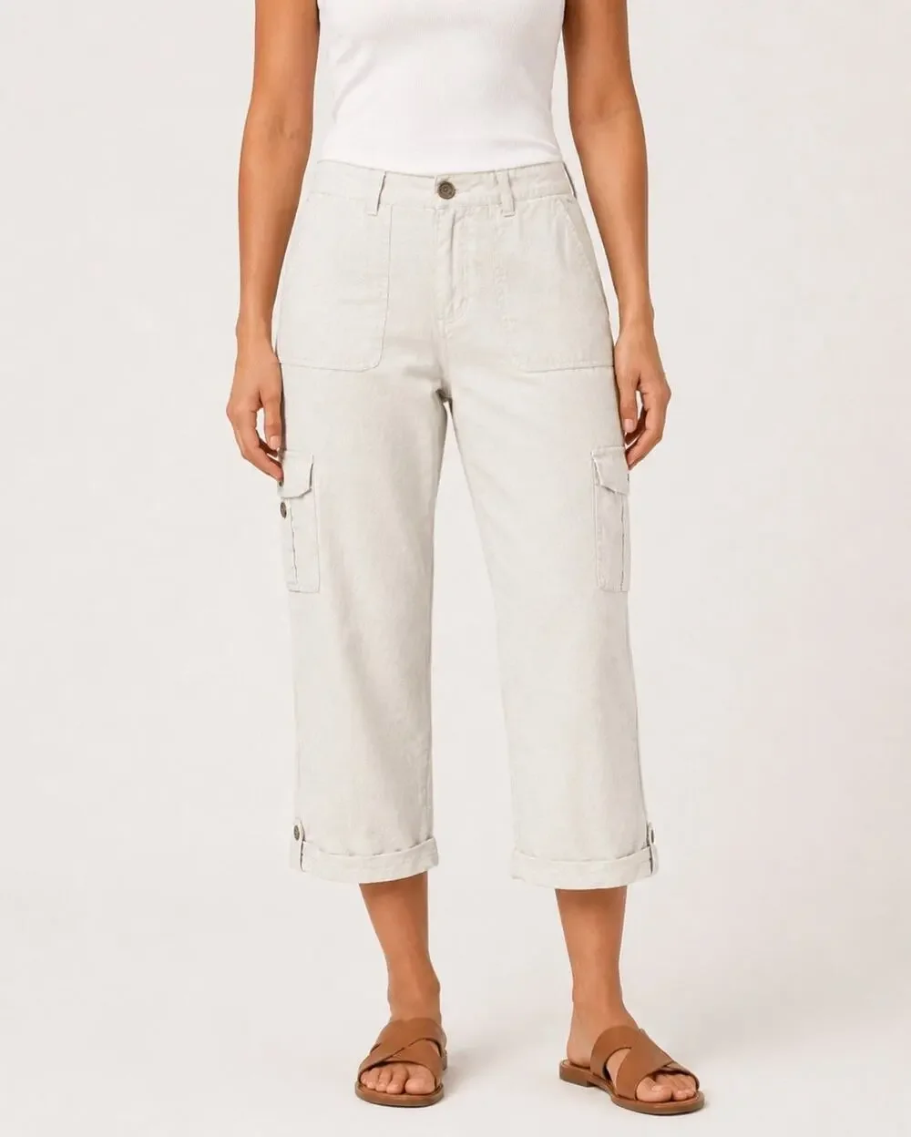 Banana Republic Women's Cargo Capri Pants Size 8P Petite Khaki Linen Blend